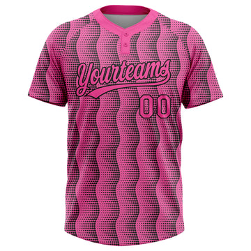 Custom Pink Pink-Black 3D Pattern Two-Button Unisex Softball Jersey