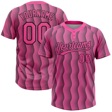 Custom Pink Pink-Black 3D Pattern Two-Button Unisex Softball Jersey