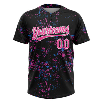 Custom Black Pink-White 3D Pattern Two-Button Unisex Softball Jersey