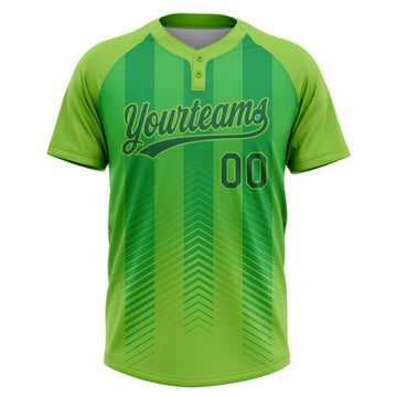 Custom Neon Green Kelly Green 3D Pattern Two-Button Unisex Softball Jersey