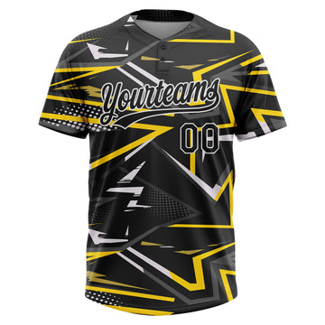 Custom Black Black-Gold Two-Button 3D Pattern Unisex Softball Jersey