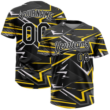 Custom Black Black-Gold Two-Button 3D Pattern Unisex Softball Jersey