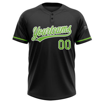 Custom Black Neon Green-White Two-Button Unisex Softball Jersey