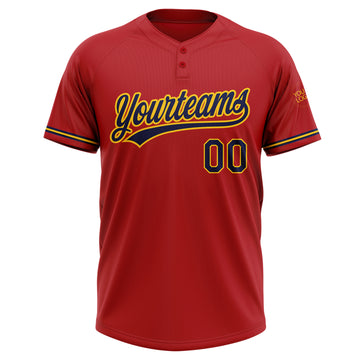 Custom Red Navy-Yellow Two-Button Unisex Softball Jersey