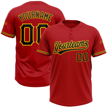 Custom Red Black-Yellow Two-Button Unisex Softball Jersey