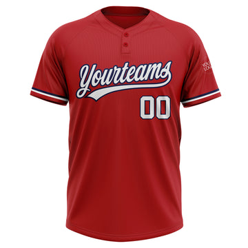 Custom Red White-Navy Two-Button Unisex Softball Jersey