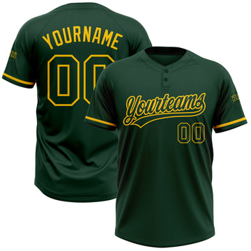 Custom Green Green-Yellow Two-Button Unisex Softball Jersey