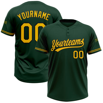 Custom Green Yellow-Black Two-Button Unisex Softball Jersey