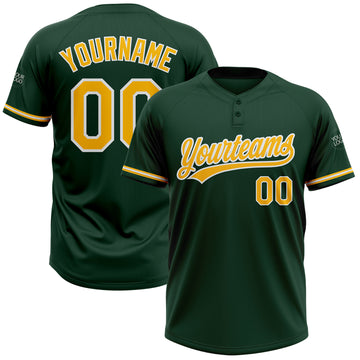 Custom Green Gold-White Two-Button Unisex Softball Jersey