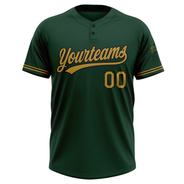 Custom Green Old Gold-Black Two-Button Unisex Softball Jersey