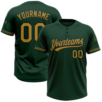 Custom Green Old Gold-Black Two-Button Unisex Softball Jersey