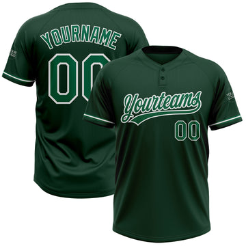 Custom Green Kelly Green-White Two-Button Unisex Softball Jersey