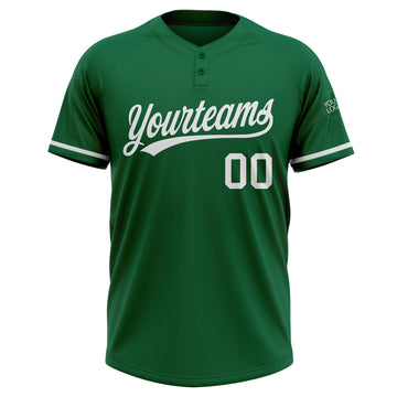 Custom Kelly Green White Two-Button Unisex Softball Jersey