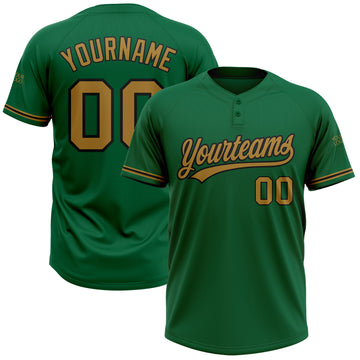Custom Kelly Green Old Gold-Black Two-Button Unisex Softball Jersey