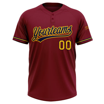 Custom Crimson Yellow-Navy Two-Button Unisex Softball Jersey