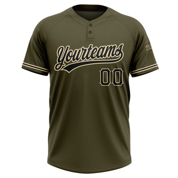 Custom Olive Black-City Cream Salute To Service Two-Button Unisex Softball Jersey