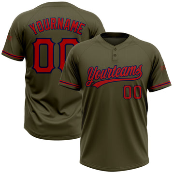 Custom Olive Red-Navy Salute To Service Two-Button Unisex Softball Jersey