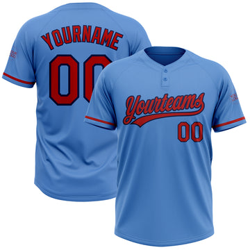 Custom Powder Blue Red-Navy Two-Button Unisex Softball Jersey