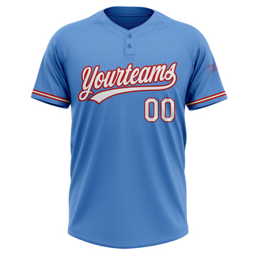 Custom Powder Blue White-Red Two-Button Unisex Softball Jersey