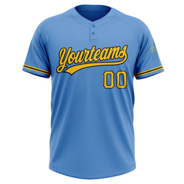 Custom Powder Blue Yellow-Black Two-Button Unisex Softball Jersey