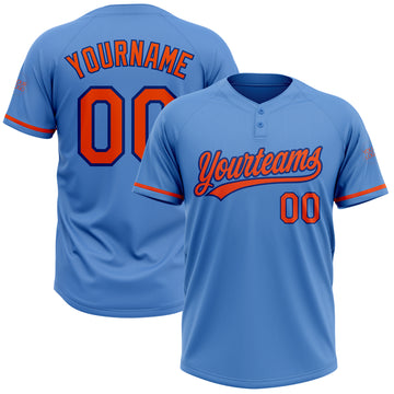 Custom Powder Blue Orange-Royal Two-Button Unisex Softball Jersey