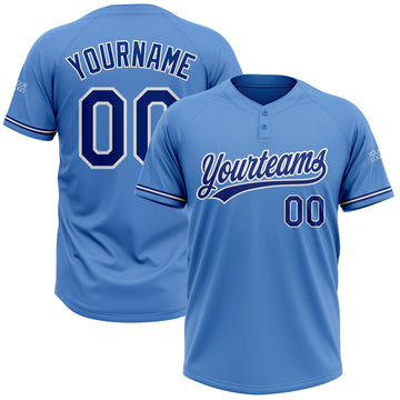 Custom Powder Blue Royal-White Two-Button Unisex Softball Jersey