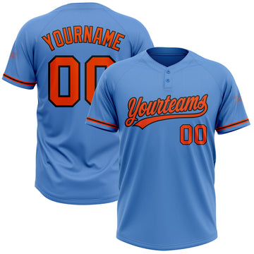 Custom Powder Blue Orange-Black Two-Button Unisex Softball Jersey