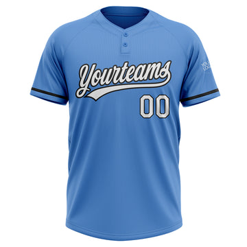 Custom Powder Blue White-Black Two-Button Unisex Softball Jersey