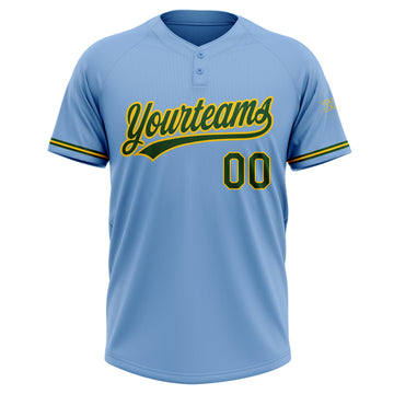 Custom Light Blue Green-Yellow Two-Button Unisex Softball Jersey