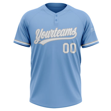 Custom Light Blue White-Gray Two-Button Unisex Softball Jersey
