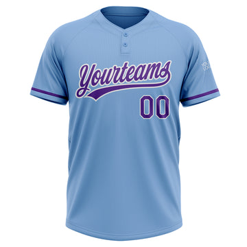 Custom Light Blue Purple-White Two-Button Unisex Softball Jersey