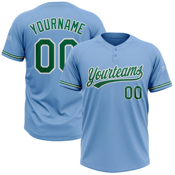 Custom Light Blue Kelly Green-White Two-Button Unisex Softball Jersey