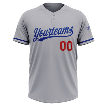 Custom Gray Royal-Red Two-Button Unisex Softball Jersey