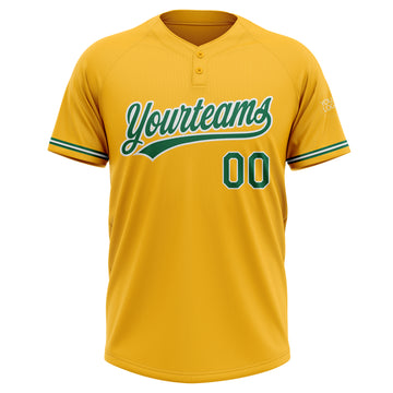 Custom Gold Kelly Green-White Two-Button Unisex Softball Jersey