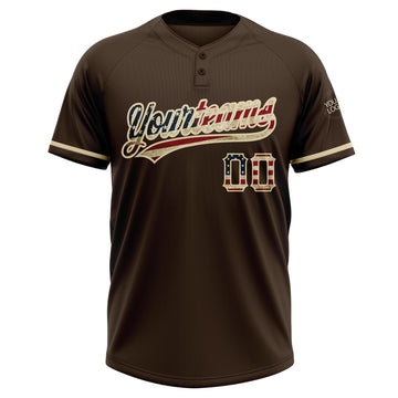 Custom Brown Vintage USA Flag-City Cream Two-Button Unisex Softball Jersey