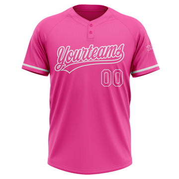 Custom Pink White Two-Button Unisex Softball Jersey