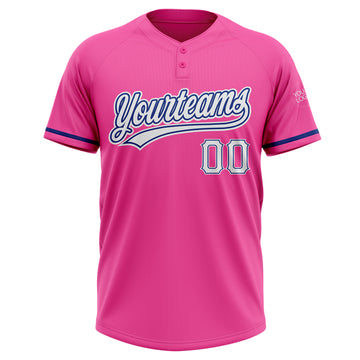 Custom Pink White-Royal Two-Button Unisex Softball Jersey