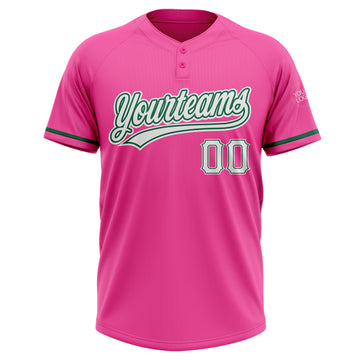 Custom Pink White-Kelly Green Two-Button Unisex Softball Jersey