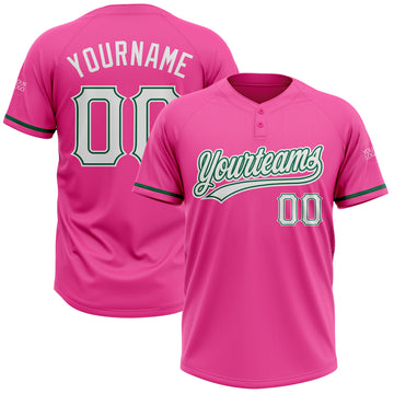 Custom Pink White-Kelly Green Two-Button Unisex Softball Jersey
