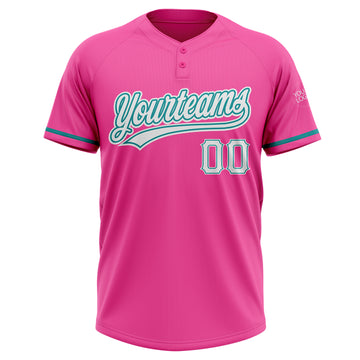 Custom Pink White-Teal Two-Button Unisex Softball Jersey