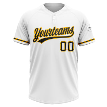Custom White Black-Gold Two-Button Unisex Softball Jersey