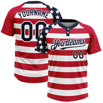 Blue Red White Patriotic Custom Two Button Baseball Jerseys | YoungSpeeds