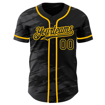 Custom Black Steel Gray Splash Ink Gold Authentic Baseball Jersey