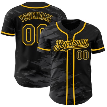 Custom Black Steel Gray Splash Ink Gold Authentic Baseball Jersey