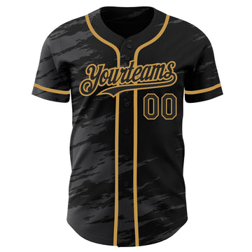 Custom Black Steel Gray Splash Ink Old Gold Authentic Baseball Jersey