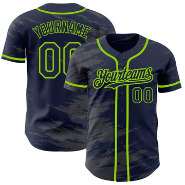 Custom Navy Steel Gray Splash Ink Neon Green Authentic Baseball Jersey