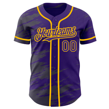 Custom Purple Steel Gray Splash Ink Gold Authentic Baseball Jersey