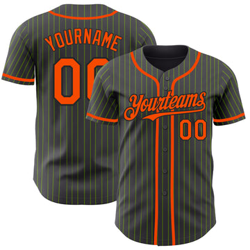 Custom Steel Gray Neon Green Pinstripe Orange-Black Authentic Baseball Jersey