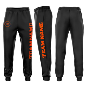 Custom Black Orange Fleece Jogger Sweatpants