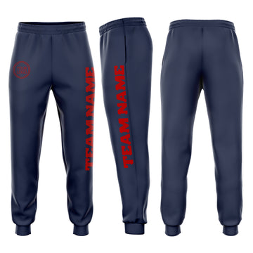Custom Navy Red Fleece Jogger Sweatpants